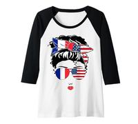 Femme Adorable Maman française américaine Fille sœur France Bastille Day Manche Raglan