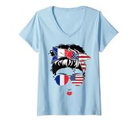 Femme Adorable Maman française américaine Fille sœur France Bastille Day T-Shirt avec Col en V