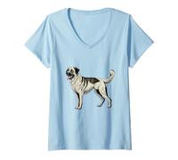 Femme Adorable Motif Berger anatolien Amoureux des Chiens T-Shirt avec Col en V