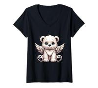 Femme Adorable Motif Ours angélique T-Shirt avec Col en V