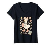 Femme Adorable oie pour la rentrée des Classes T-Shirt avec Col en V