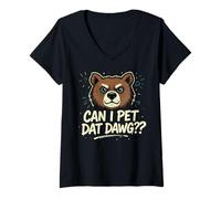 Femme Adorable Ours Can I Pet Dat Dawg Campfire Adventure Outing T-Shirt avec Col en V