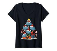 Femme Adorable Ours d'eau Tardigrade Microbiologie Arbre de Noël T-Shirt avec Col en V