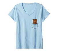 Femme Adorable ours en peluche amusant de poche T-Shirt avec Col en V