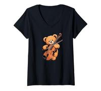 Femme Adorable ours en peluche jouant d'un violoncelliste T-Shirt avec Col en V