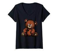 Femme Adorable Ours en Peluche Marron Vintage T-Shirt avec Col en V