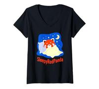 Femme Adorable Panda endormi Rouge endormi sous la Couverture T-Shirt avec Col en V