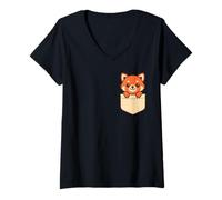 Femme Adorable panda rouge de poche, animal de la forêt T-Shirt avec Col en V