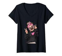 Femme Adorable Panneau Hipster Carlin pour Amoureux des Chiens T-Shirt avec Col en V