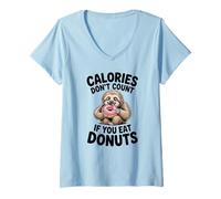 Femme Adorable Paresseux Donut Humour pour Les flics de régime et Les Amateurs de Glucides T-Shirt avec Col en V