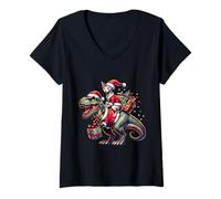 Femme Adorable Père Noël T-Rex pour Sphynx T-Shirt avec Col en V
