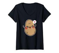 Femme Adorable Personnage de Pomme de Terre Kawaii T-Shirt avec Col en V