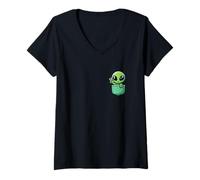 Femme Adorable Petit Extraterrestre dans l'univers de Poche OVNI bébé Monstre T-Shirt avec Col en V