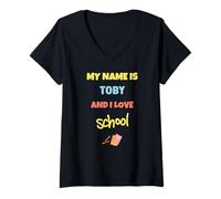 Femme Adorable Professeur de rentrée Scolaire Toby et I Love School T-Shirt avec Col en V