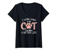 Femme Adorable propriétaire de chat qui dit animal de compagnie parent chaton mamans et papas T-Shirt avec Col en V