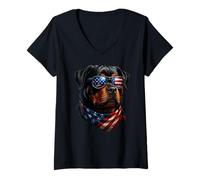 Femme Adorable propriétaire de Chien Drapeau américain Rottie Rottweiler Patriotique T-Shirt avec Col en V