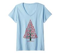 Femme Adorable Pyjama de Noël Motif Pattes d'arbre de Noël Chat Amour T-Shirt avec Col en V