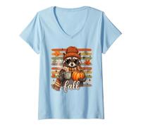 Femme Adorable Raton Laveur Automne, Citrouille, épices, café Amant T-Shirt avec Col en V