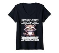 Femme Adorable Raton Laveur I Am A Grumpy Old Woman I Have Anger Issues T-Shirt avec Col en V