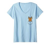 Femme Adorable Renne de Poche Amusant avec Renne de Noël T-Shirt avec Col en V