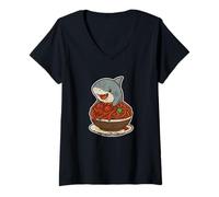 Femme Adorable Requin Spaghetti Amateur de pâtes T-Shirt avec Col en V