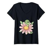 Femme Adorable Serpent Souriant en Fleur pour Les Amoureux des Reptiles T-Shirt avec Col en V