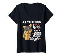Femme Adorable Yorkie nommé Maggie pour Yorkshire Terrier T-Shirt avec Col en V