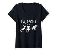 Femme Adorables amoureux des chats d'Halloween - Introverti Ew People Cat Mom Dad T-Shirt avec Col en V