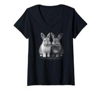 Femme Adorables Lapins Jumeaux Amis Lapins T-Shirt avec Col en V