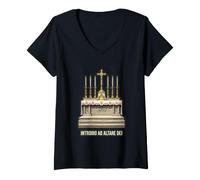 Femme Adoration eucharistique Traditionnelle Latine Messe Catholique T-Shirt avec Col en V