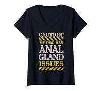 Femme Adult Humor CAUTION, My Dog Has Anal Gland Issues. T-Shirt avec Col en V