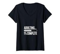 Femme Adulte 1% de progrès drôle terminé T-Shirt avec Col en V