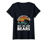 Femme Adventure is Out There But So are Bears Funny Randonnée en Plein air T-Shirt avec Col en V