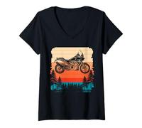 Femme Adventure Rider Pan Edition Moto Offroad America Retro T-Shirt avec Col en V