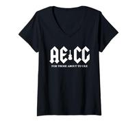 Femme AECG for Those About to Uke Hard Rock Ukulélé Player T-Shirt avec Col en V