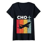Femme Aéroport CHO de Charlottesville T-Shirt avec Col en V