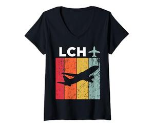 Femme Aéroport LCH Lake Charles T-Shirt avec Col en V