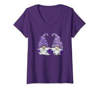 Femme Aesthetic Lilac Gnomes for Awareness Lavender Purple GNOME T-Shirt avec Col en V