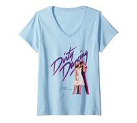 Femme Affiche de Film Classique Dirty Dancing T-Shirt avec Col en V, Bleu Céleste, M