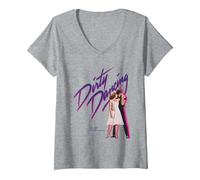 Femme Affiche de Film Classique Dirty Dancing T-Shirt avec Col en V, Gris Chiné, L