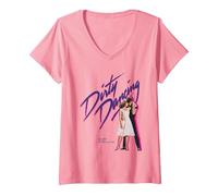 Femme Affiche de Film Classique Dirty Dancing T-Shirt avec Col en V, Rose, L