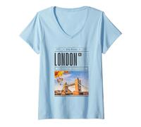 Femme Affiche de Voyage de Londres, Culture Britannique, Ville de Londres T-Shirt avec Col en V