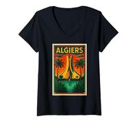 Femme Affiche de Voyage en Ville d'Algérie rétro Vintage T-Shirt avec Col en V
