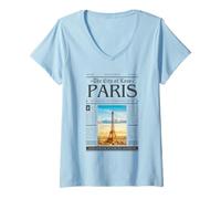 Femme Affiche de Voyage Paris Culture Française Vacances Paris Paris T-Shirt avec Col en V