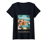 Femme Affiche de Voyage Valence Espagne Architecture côtière T-Shirt avec Col en V