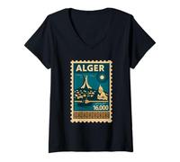 Femme Affiche de Voyage Vintage Alger Algérie T-Shirt avec Col en V