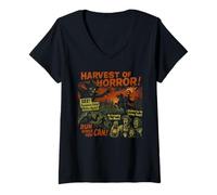 Femme Affiche du Film Harvest of Horror Corn Maze Vintage Halloween T-Shirt avec Col en V