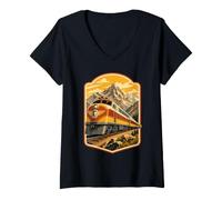 Femme Affiche rétro de Voyage en Train de Montagnes T-Shirt avec Col en V