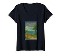 Femme Affiche rétro vintage de l'île de Mackinac Michigan Mi Art Graphic T-Shirt avec Col en V