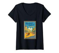 Femme Affiche rétro vintage de l'île de Mackinac Michigan Mi Art Graphic T-Shirt avec Col en V